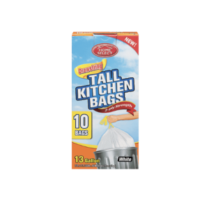 Home Select Tall Kitchen Bags, Drawstring, 2-Ply Strength, 13 Gallon, White 10 ea
