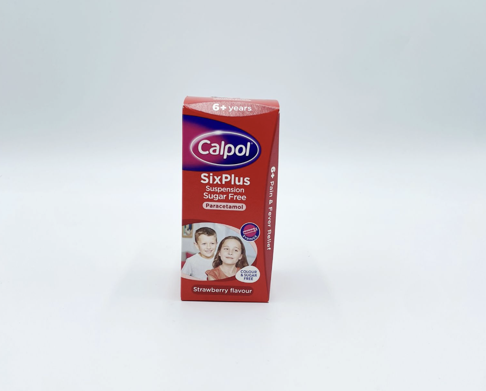 Calpol SixPlus Suspension Sugar Free Paracetamol Strawberry Flavor
