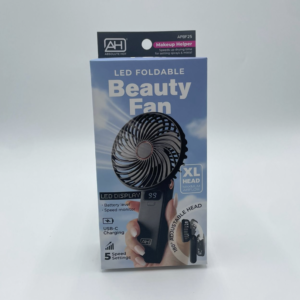 Absolute Hot LED Foldable Beauty Fan – Black Portable Makeup & Skincare Helper with USB-C Charging